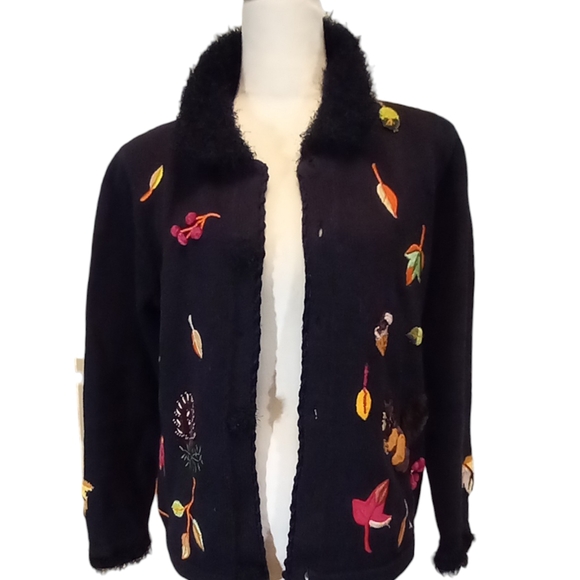 Talk of the Walk Sweaters - Vintage Fall Autumn Embroidered Beaded Embellished Black Cardigan